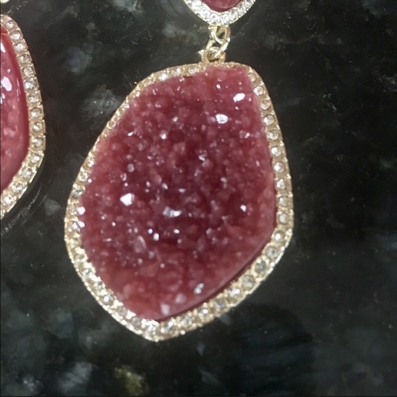 Druzy Quartz Earrings in Vermillion - Picture 4 of 4